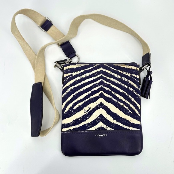 Coach Handbags - Coach Legacy Zebra Print Canvas Leather Trim Crossbody Bag Purse Purple 23410